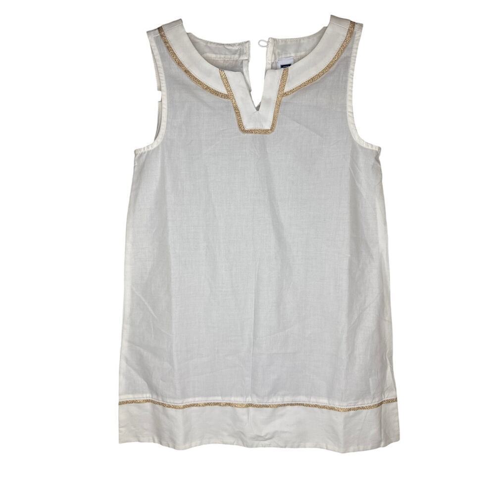 Janie and Jack White Dress Girls Size 4, 100% Cotton, Gold-Trimmed V-Neck